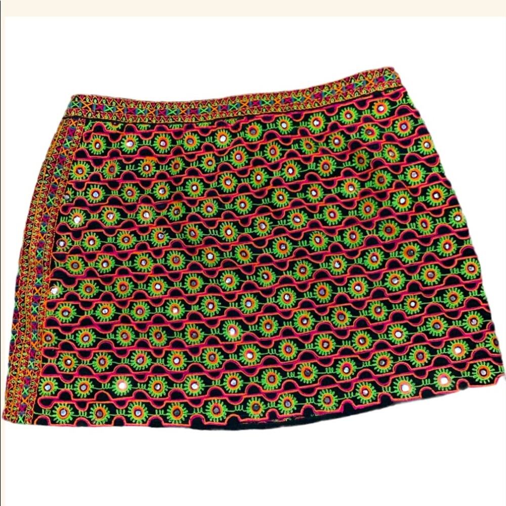 GRYPHON New York Black Floral Neon Silk Mini Skirt Size XS